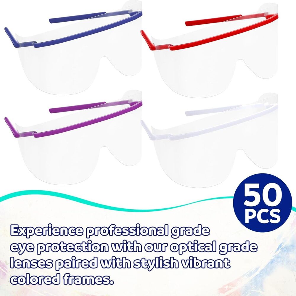 50 Pack Disposable Eye Shield Lenses Clear Safety Glasses, 11P-166MISC001